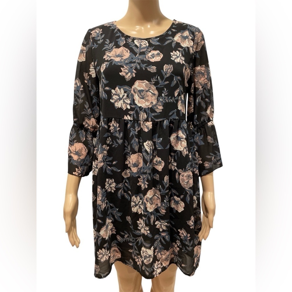 Elodie Floral Black mini Dress/tunic size M